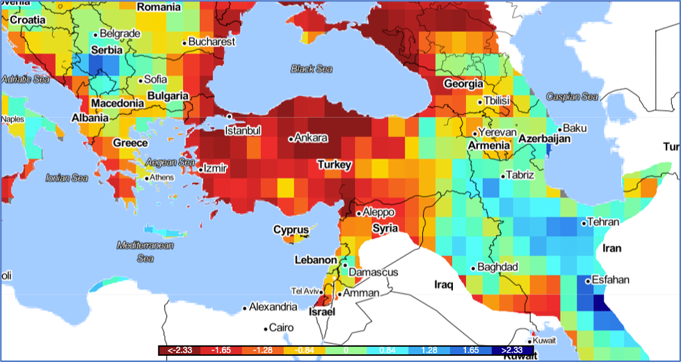 Figure 1. December 2020 SPEI (12-month) for region in and around Turkey.