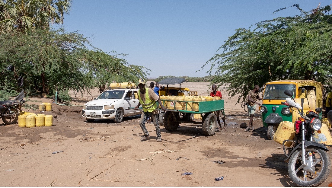 Water vendor leaving to deliver water to his customers in Kalokol town