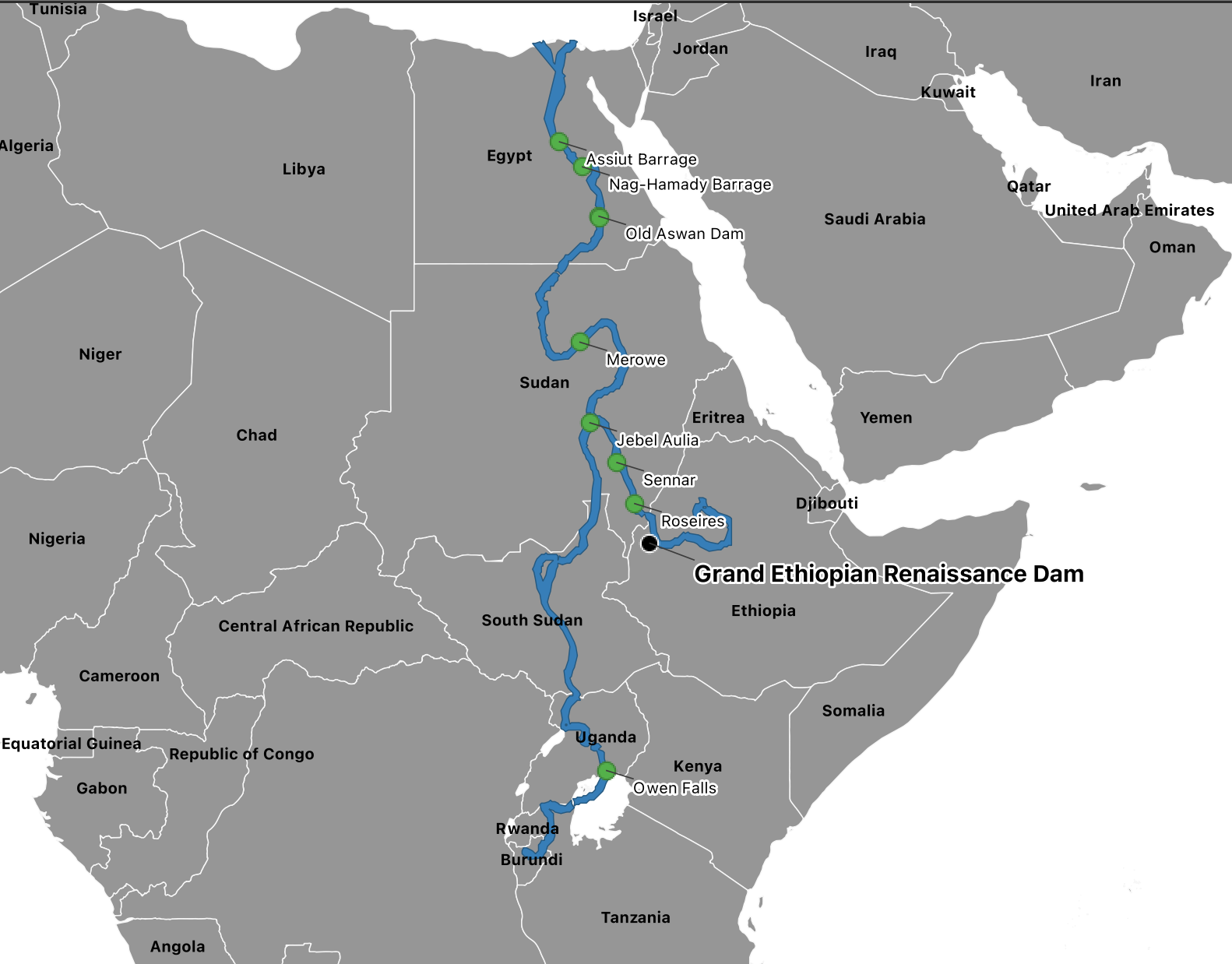 Figure X. Dams in the Nile. 