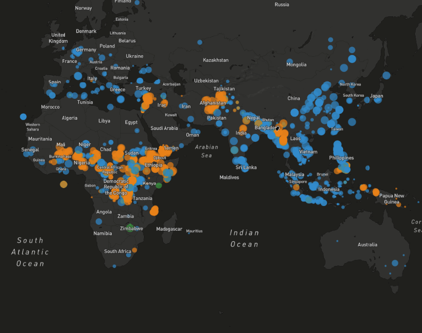 Map of Global Tool displaying conflict hotspots