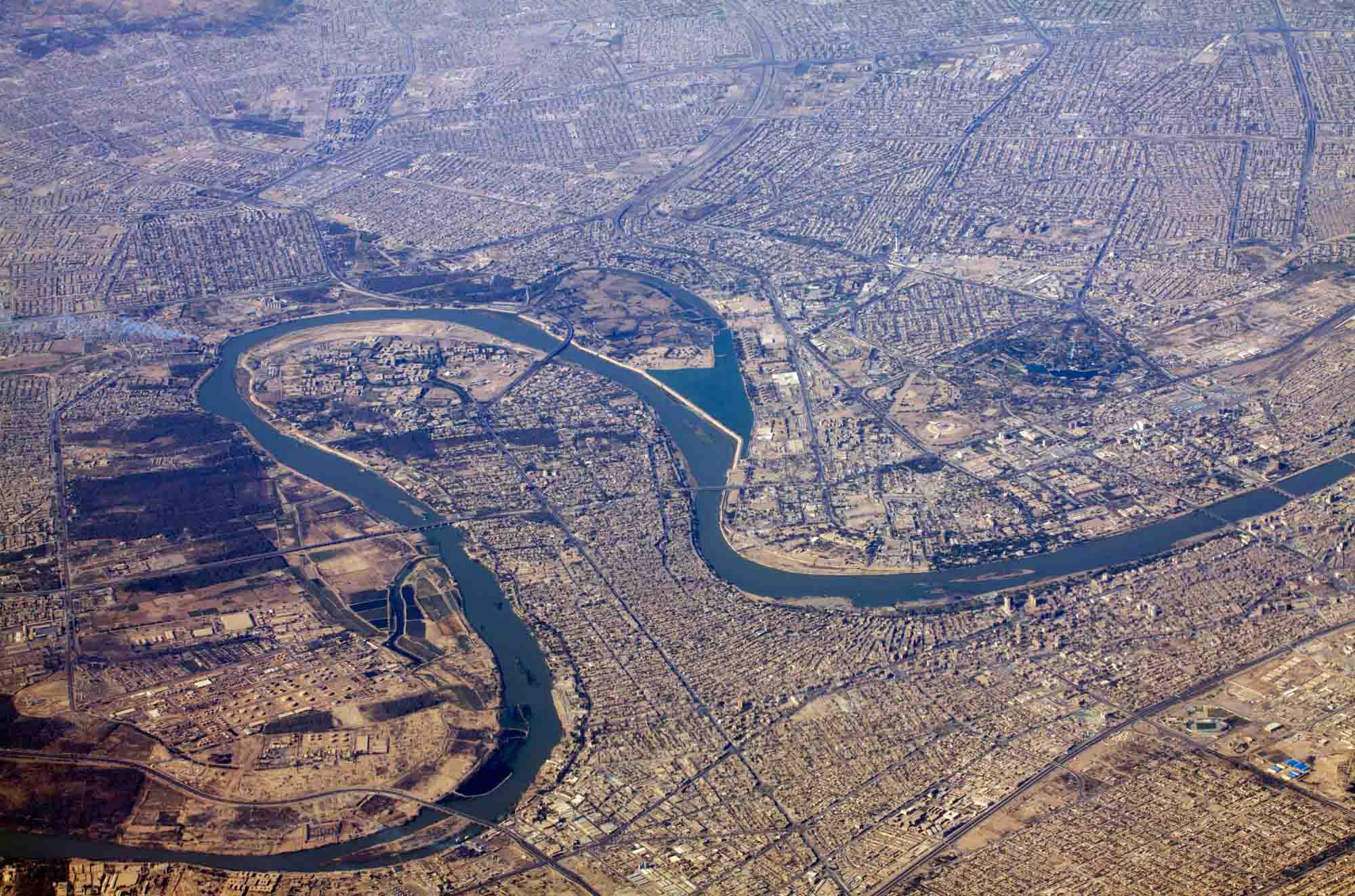 Aerial image of Baghdad and Tigris river