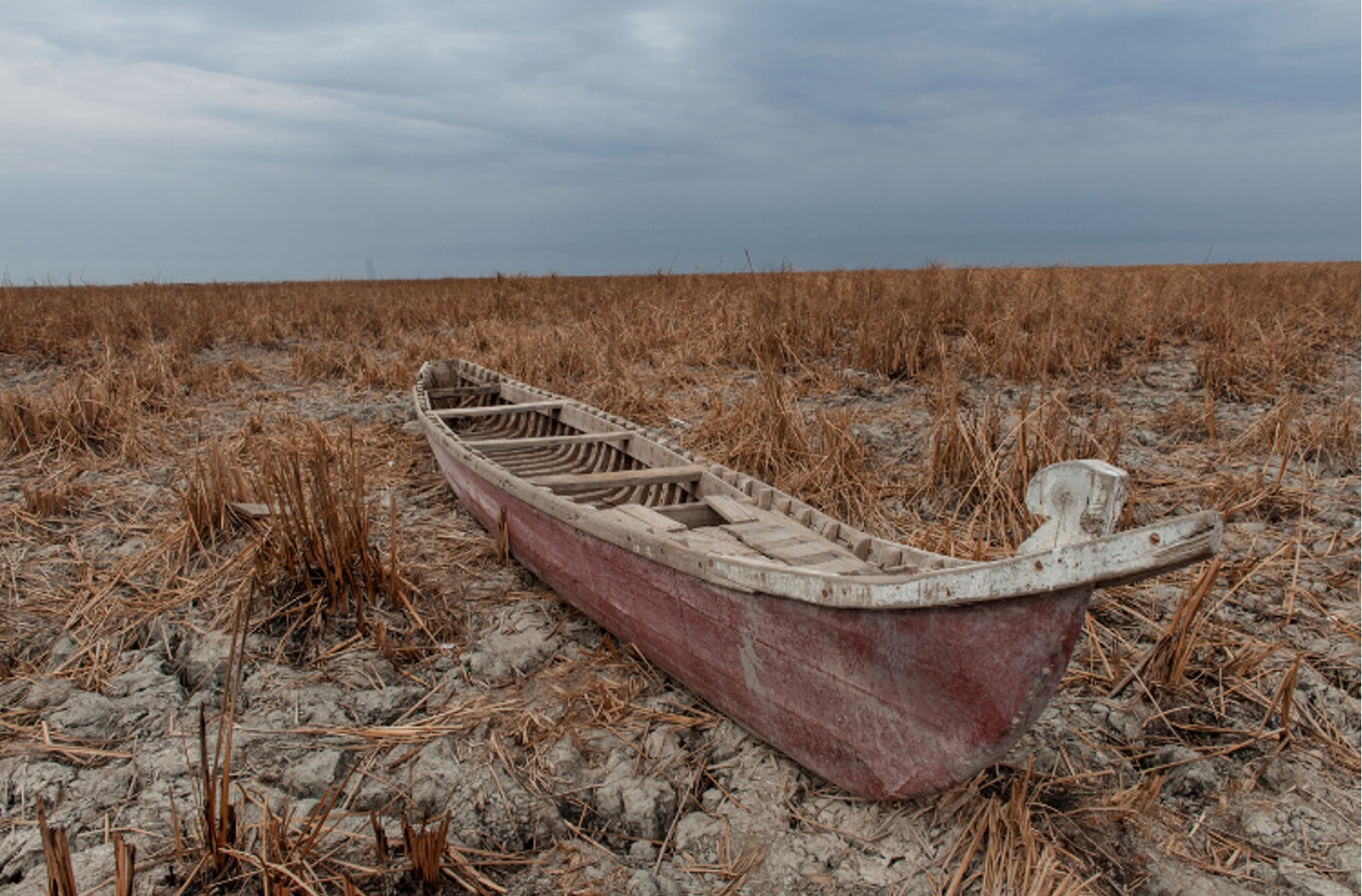 Boat on dried river bank